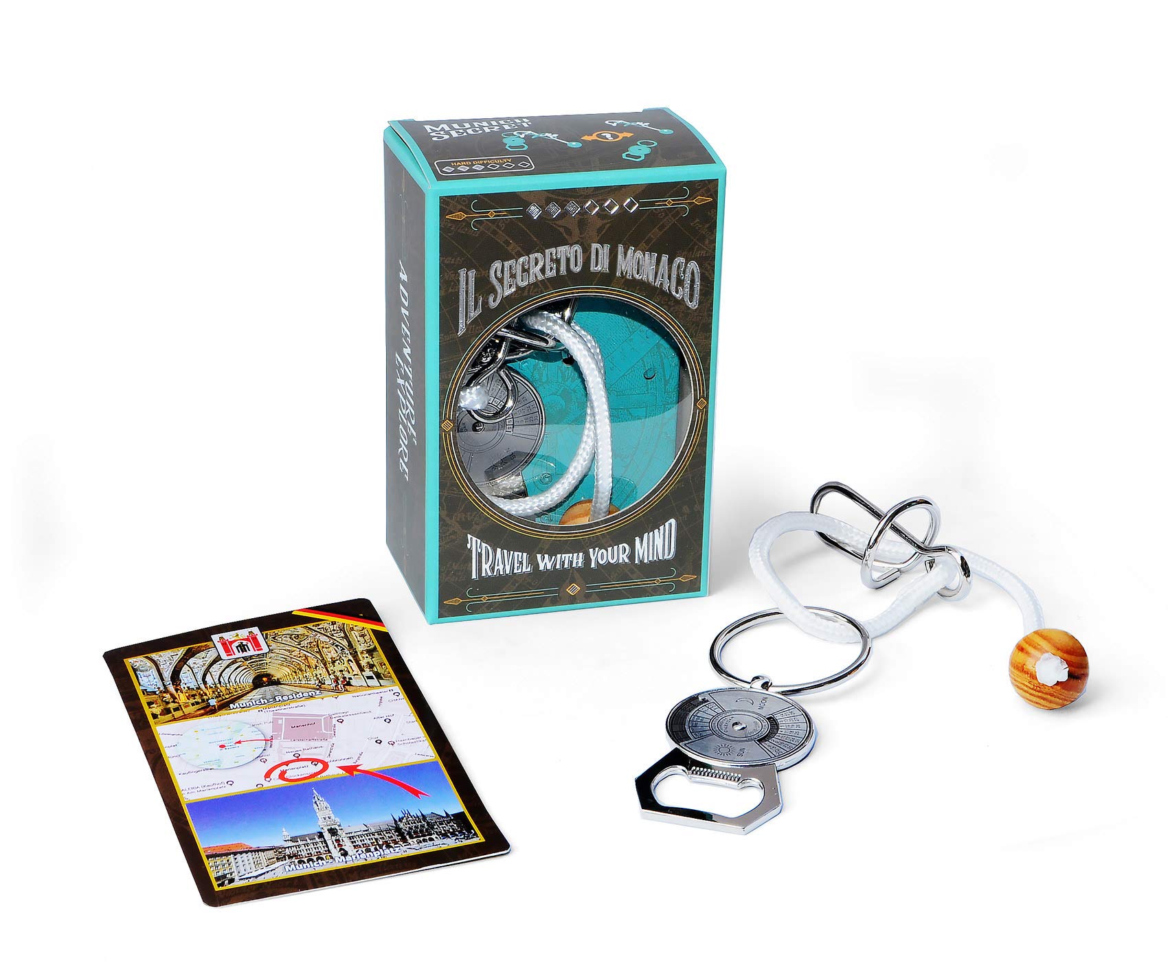 Logica Puzzles Art. Munich Secret - Metal Brain Teaser - Difficulty 3/6 Hard - Travel Collection - Cast Puzzle