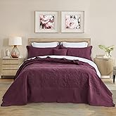 CHIXIN Oversized Bedspread Coverlet Set King Size - Lightweight Bedding Cover - Beautiful Stitching - 5 Piece Reversible Bedspread - Gorgeous Damask Paisley Pattern (King, Purple)