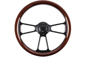 QYMOPAY Universal 14 Inch Wooden Racing Steering Wheel 6 Bolt Black Aluminum 3 Spoke Vintage Wood Grain Steering Wheel with Horn Button for Racing/Rally/Motorsports Racing Steering Wheel