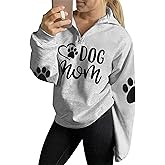 VILOVE Dog Mom Sweatshirt Women Dog Paw Print Cute Sweatshirt Funny Graphic Sweatshirts Dog Mama Long Sleeve Tees Tops