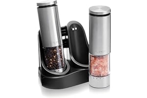 Flendy Electric Salt and Pepper Grinder Set Rechargeable, Automatic Salt and Pepper Grinder Set with Oversized Top Button, Stainless Steel Electric Salt and Pepper Shakers Set