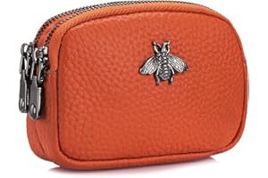imeetu Women Leather Coin Purse, Small 2 Zippered Change Pouch Wallet