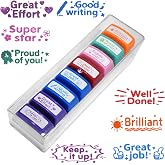 WAFJAMF 8 Pcs Teacher Stamps Self Inking Motivational Grading Set Box | Elementary classroom supplies, homework reward, parent signature, encouraging feedback, homeschool gift, evaluation
