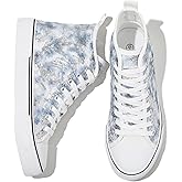 kufeiti Women's High Top Canvas Sneakers Canvas Shoes Lace up White Black Sneakers Casual Walking Shoes