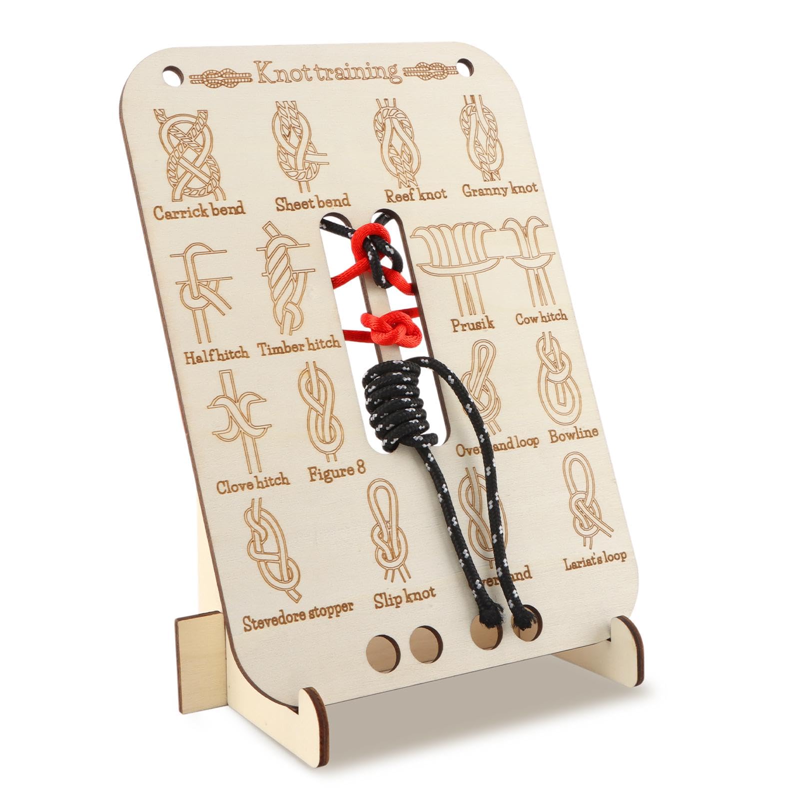 Photo 1 of ?Learning Knot Training Board with 3 Brackets & 10 Nylon Ropes - 16 Knotting Methods, Wooden Knot Tying Kit for Camping and Rock Climbing Practice?