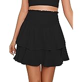 Bsubseach Ruffle High Waist Mini Skirt Stretchy Waist Solid Short Skirts for Women Swing Casual Beach Skirt