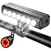 Rechargeable Bike Headlight with Taillight,Bike Light Bar for Ebike | 4000mAh Bike Light Set with 5 Modes, IPX5 Aluminum Body and Rear Taillight for Night Riding, Commuting and MTB Use.
