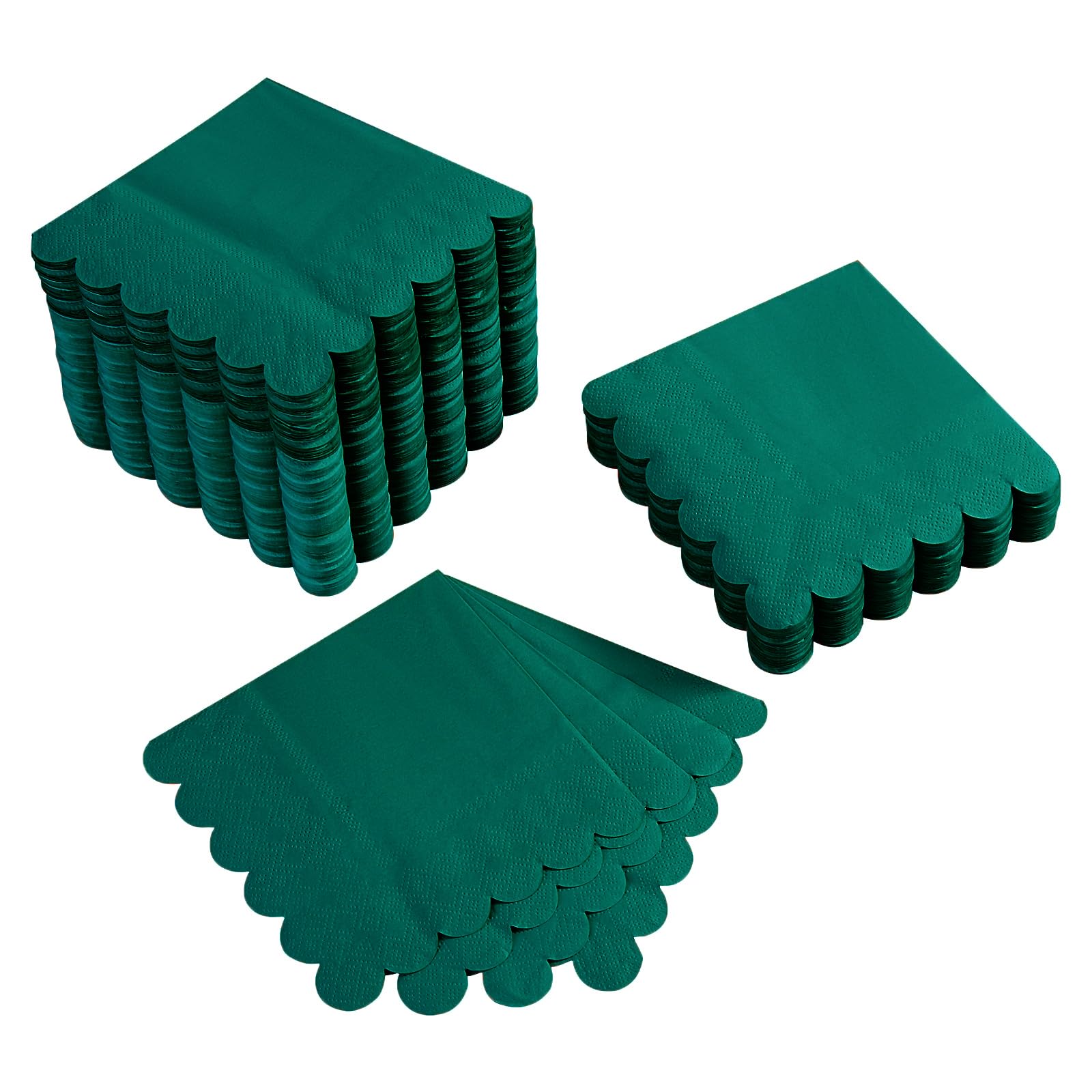 Photo 1 of 100 Pack Cocktail Napkin 2-Ply Scalloped Edged Dessert Napkins Folded 5 x 5 Inches Disposable Napkins for Dinner Wedding Birthday Party Bridal Anniversary Reception Event (Dark Green)