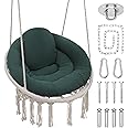 Athena Collection Hammock Chair Hanging Swing Chair with Large Thick Cushions, Outdoor Hanging Chair with Macrame Cotton Rope for Indoor, Outdoor, Bedroom, Balcony, Holds 350 Lbs, Green