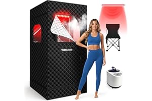 WELLEVER Upgraded Infrared Sauna Box for Relaxation, Portable Sauna for Home, Sauna Tent with 660nm Red Light Therapy, Quick Heating and Easy Setup, Personal Sauna with 2.5L/1000W Steamer, 2.6’ x 2.6’ x 5.9’