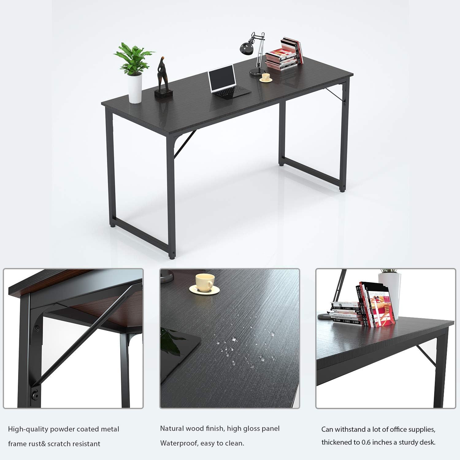 Foxemart Writing Computer Desk Modern Sturdy Office Desk PC Laptop Notebook Study Table for Home Office Workstation, Black: Kitchen & Dining