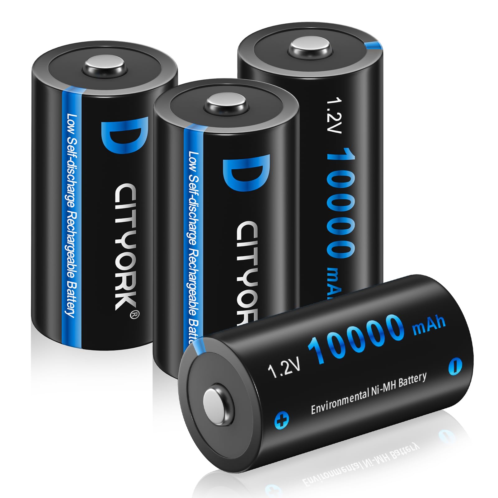 CITYORK Rechargeable D Batteries 10000mAh - 1.2V Ni-MH High Capacity D Size Battery High Rated D Cell Rechargeable Batteries with Storage Box (4 Pack)