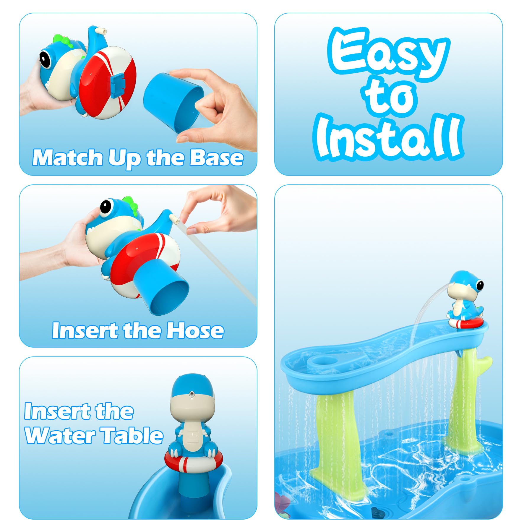 Dinosaur Water Table Pump Continuous Flow - Rechargeable Water Pump for Water Table Accessories - Summer Outdoor Water Play Toys - Battery Powered Water Pump Outside (Blue)