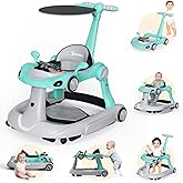 6 in 1 Foldable Baby Walker, Activity Baby Walker-Baby Bouncer, Rocker, Activity Center,Push Walker,Detachable Trampoline Mat, Adjustable Speed Rear Wheels and Height,Music & Lights,Ages 6-18 Months