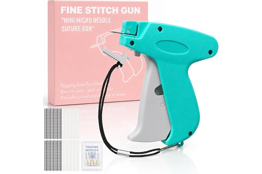 2026 New Stitch Gun for Clothes, Handheld Tagging Gun Quick Clothing Fixer Sewing Kit with 6 Replacement Needles, 1000 Black & 1000 White Fasteners (Blue-Gray)
