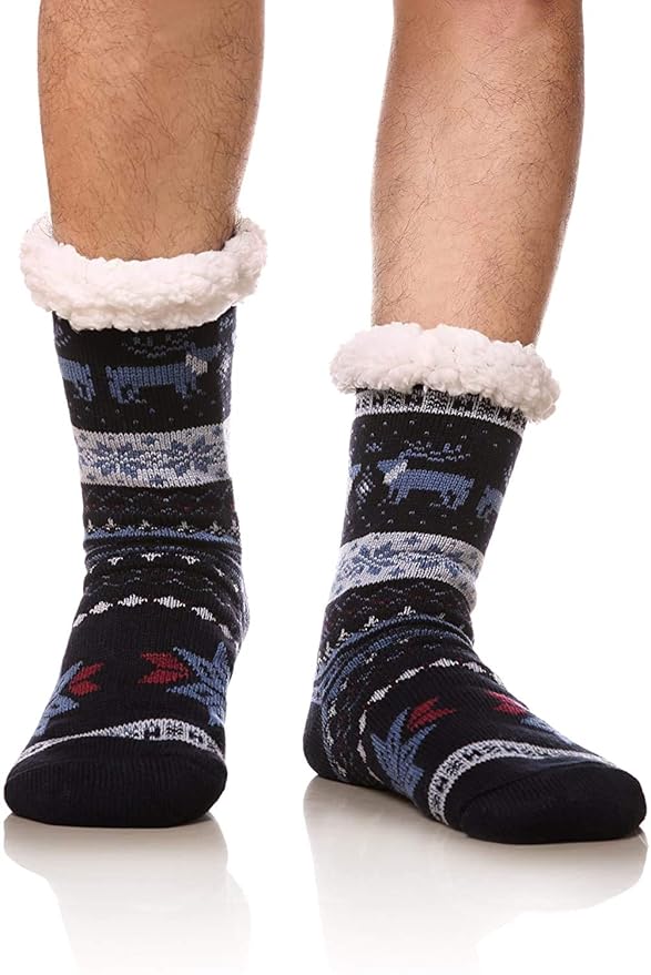 Okara Men's Slipper Socks Winter Fuzzy Fleece Lined Cozy Thick Thermal
