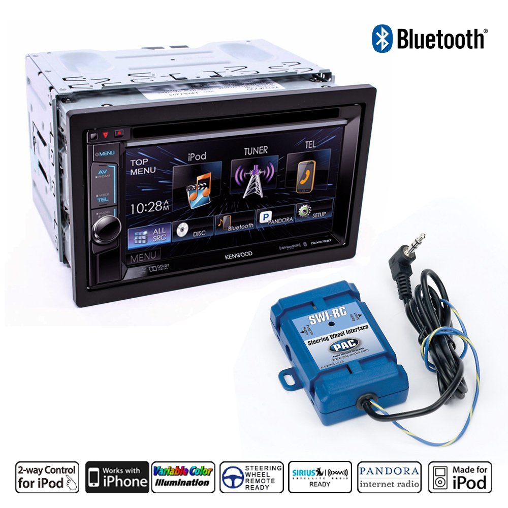 Kenwood DDX372BT In Dash Double Din 6.2" DVD Receiver with PAC SWI-RC Steering Wheel Control Interface Adapter and a FREE SOTS Air Freshener