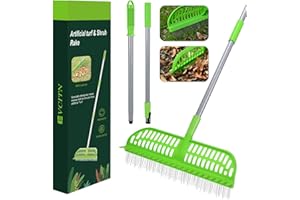 Evcitn Artificial Turf Rake, 43 to 63" Long Pole Turf rake - 18" Wide Garden Hand Broom Rake for Lawn, Synthetic Grass, Carpet, Shrub, Remove Leaves, Debris, Pet Hairs (Light Green)