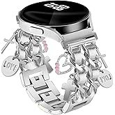 Bracelet Band with Cute Charm Compatible for Samsung Galaxy Watch 7 6 5 4 FE 40mm 44mm/5 Pro 45mm/6 Classic 43mm 47mm/4 Classic 42mm 46mm, Galaxy Active 2, 20mm Metal Replacement Strap for Women