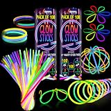 Ammy Glow 200 Premium Glow Sticks Party Pack 8 inch with Connectors Multi