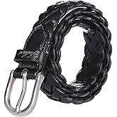 Falari Women's Leather Braided Belt Stainless Steel Buckle