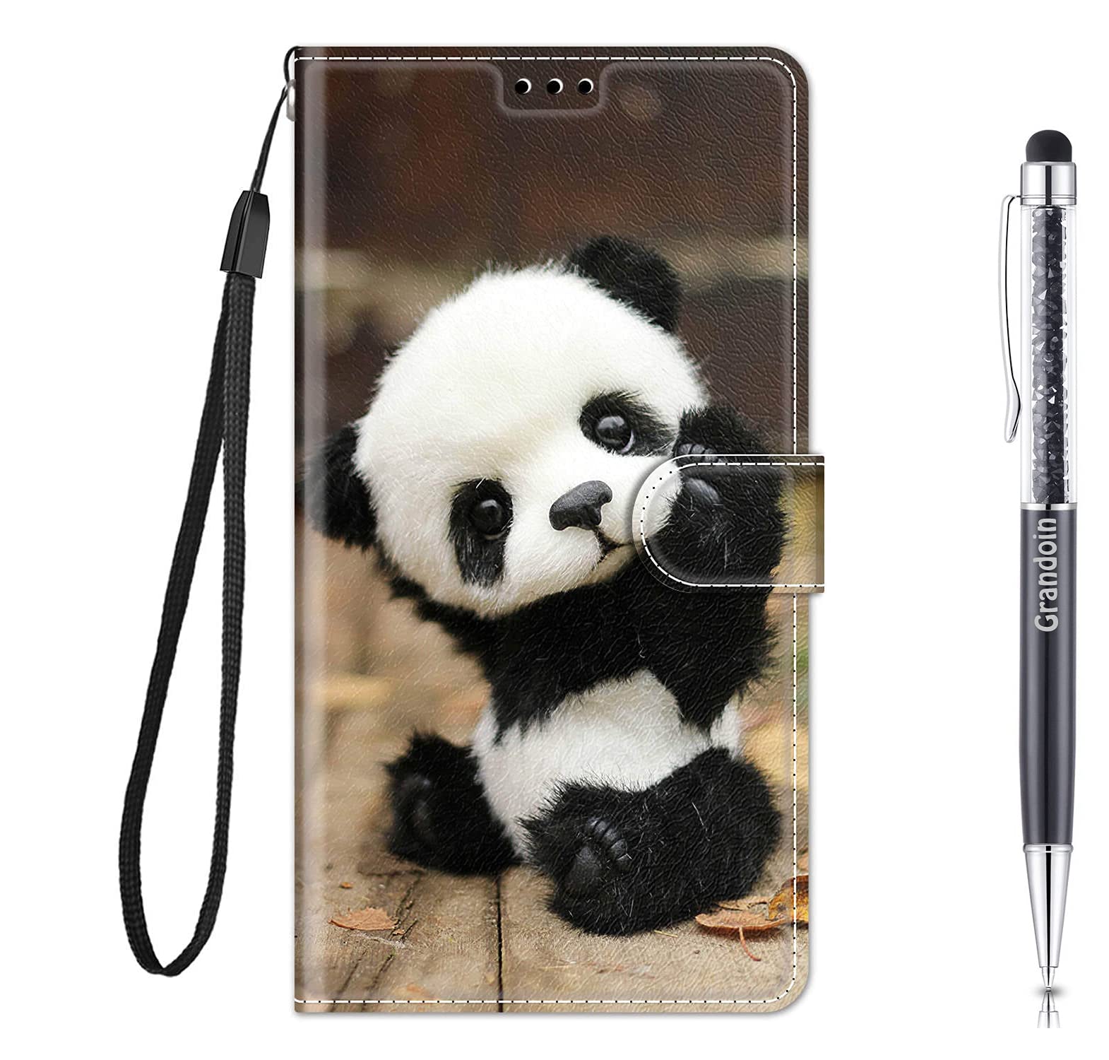 Grandoin Compatible with for Xiaomi Redmi Note 9S / Note 9 Pro Case, Creative PU Leather Flip Cover Wallet Case with Closure Stand Card Holder ID Slot Folio Soft TPU Bumper Protective Skin (Panda) — image 1