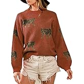 Women Y2k Sweaters Vintage Tiger Print Long Sleeve Pullover Sweater Fall Knitwear Streetwear
