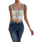 GORGLITTER Women's Old Money Clothes Knit Sweater Vest Button Front Crop Tank Tops Dressy Square Neck Business Casual