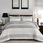 Cottolester Gray Comforter Queen 7 Pieces,Classic Striped Design Comforter Set,Grey Bedding Sets for Kids/College,Simple Neutral-Style Comfortable Comforter Set