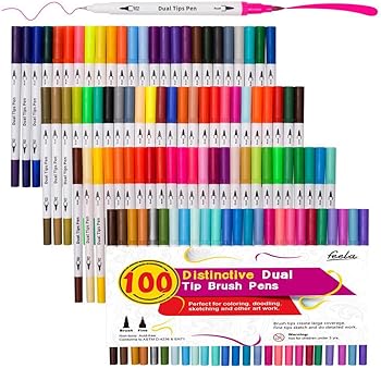 Feela 100 Colors Dual Tip Brush Pens with Fineliners Art Markers
