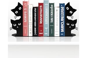 ENCIMART Peeping Cat Bookends for Shelves Decorative, Metal Book Ends for Heavy Books Book Stopper for Office Home Cute Desk Bookshelf Decor Cat Lover Gifts for Women (Black)