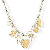 PAVOI 14K Gold Plated Chunky Charm Necklace Pack for Women | Statement Paperclip Chain Necklaces with Removable Charms | Heart Palm Tree Bow Pearl Love Friendship Necklace - Valentines Day Trendy Jewelry