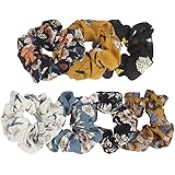 Ondder Large Chiffon Flower Hair Scrunchies Hair Bow Chiffon Ponytail Holder Bobbles Elastic Colorful Scrunchy Hair Bands Ties, 7 Pieces