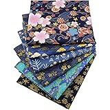 Queenbox 6PCS Japanese Printed Fabric, 15.7x19.6" Furoshiki Cloth, Traditional Sakura Printed Waves Cotton Sewing Fabric for 