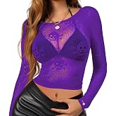 Buitifo Women Sexy Crop Top Fishnet Lingerie Beach Cover Up | Rave Outfit Skull Pattern Tee Shirt Blouse Cosplay Costume Party Club Wear