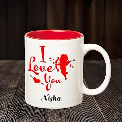 Buy Chanakya Ceramic I Love You Nisha Romantic Inner Red Coffee Name Mug Multicolor 350 Ml Online At Low Prices In India Amazon In