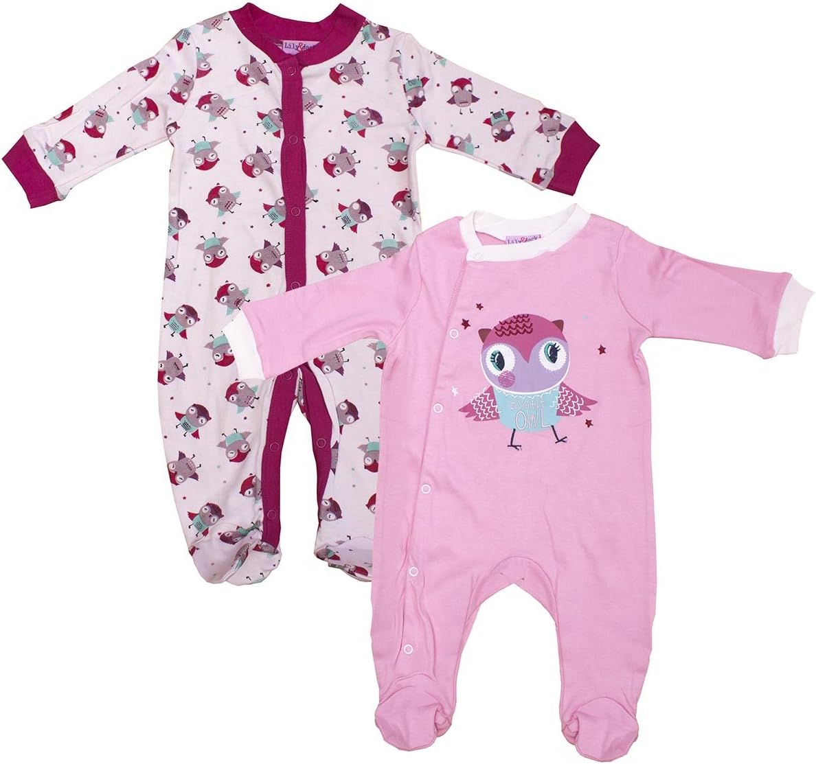 Girls Baby Pack of 2 Cute Owl Sleepsuit Cotton Rompers Sizes from Newborn to 9 Months