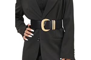 WHIPPY Women Wide Elastic Waist Belt for Dresses Fashion Gold Buckle Stretchy Leather Waistband for Ladies