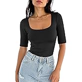 ANRABESS Womens Half Sleeve Tops Square Neck Slim Fit T-Shirt Summer 2026 Fashion Casual Basic Tee Shirts Spring Work Outfits
