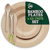 2MB Eco-Friendly Round Upscale Reusable Bamboo Disposable Plates. Set of 125 Pieces. 11-Inch and 7-Inch Dinnerware & Accessories. Compostable Dessert Plates. Perfect for Parties & Weddings.