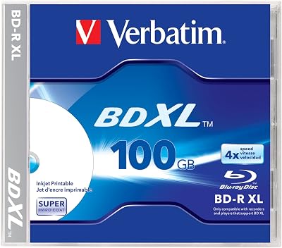 Verbatim BDXL 100GB 4X White Inkjet Printable Blu-ray Disc 1pk Jewel Case
