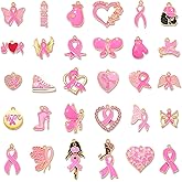 XOCARTIGE Breast Cancer Awareness Charms for Jewelry Making Pink Ribbon Enamel Charms Bulk Breast Cancer Awareness Accessories Jewelry Gifts