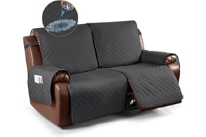 KinCam Waterproof Oversized Loveseat Recliner Cover, Non-Slip Reclining Couch Covers for 2 Seat, Recliner Sofa Cover Furniture Protector with Elastic Straps for Kids, Pets, Charcoal Gray