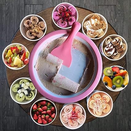 Monsterzeug Roll Eis selber machen, Eiscreme Maschine, Ice Rolls DIY Set, Rolled Ice Cream Maker, Teppanyaki, Rosa, Pink