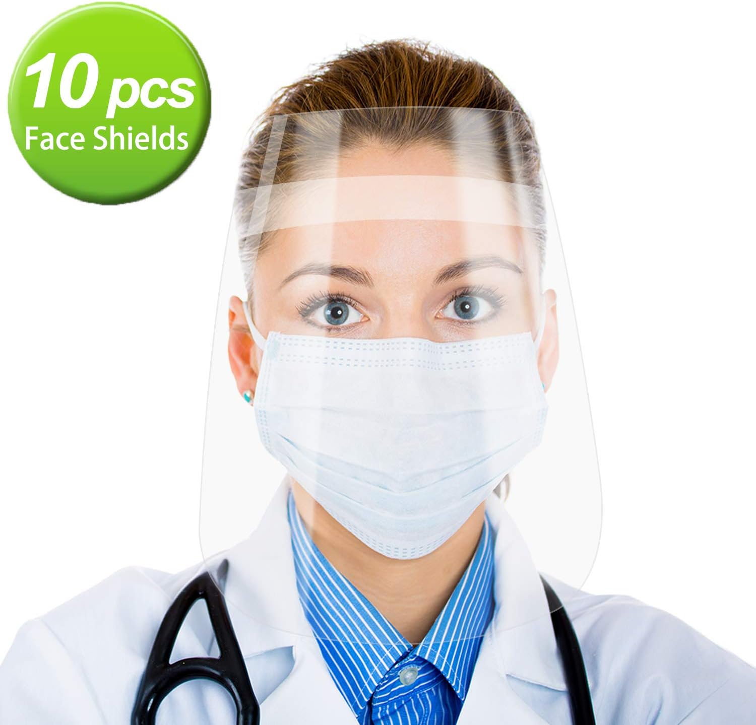 10 Sets Safety Face Shield,Detachable Adjustable Headband,Portable 1.4oz Lightweight,up to 11x16in Large Area Protection Eyes Face with Transparent Clear Film