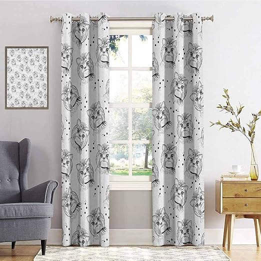 Amazon Com Hengshu Black And White 99 Blackout Curtains Cute Dog
