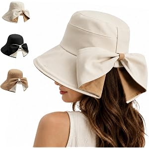 Women's Sun Hat with Bow - Wide Brim 360° UV Protection, Foldable & Breathable Summer Beach Hat for Travel