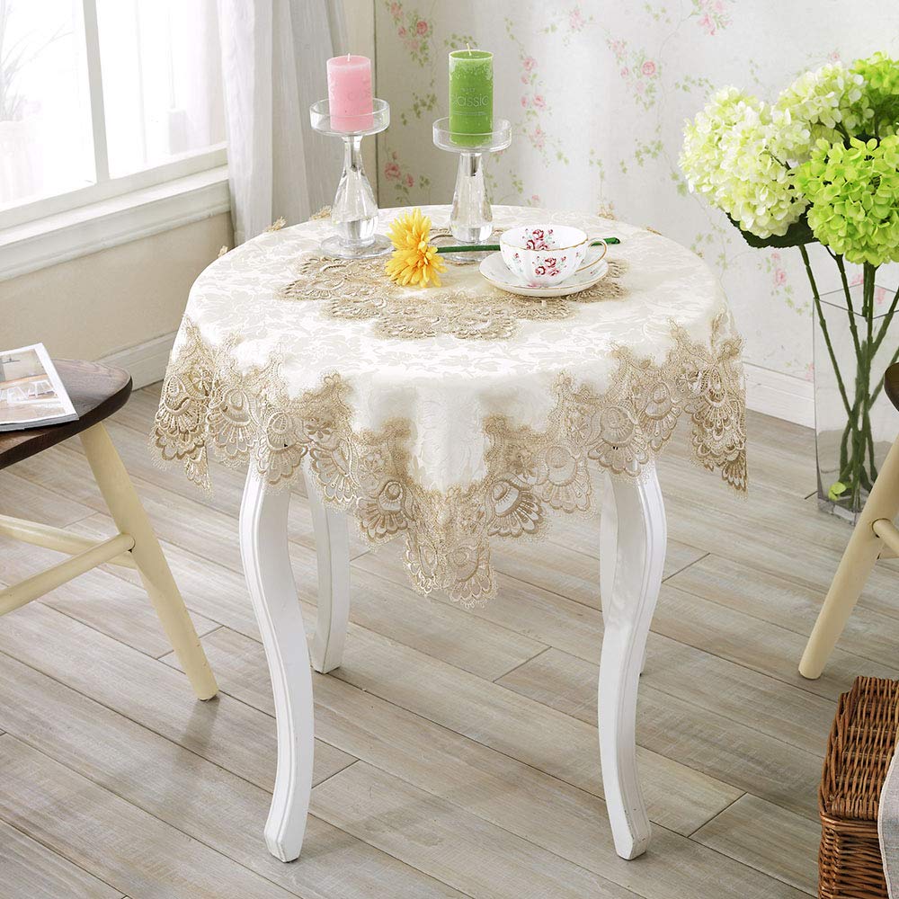 ARTABLE Elegant Lace Rectangle Family Tablecloth with Exquisite Embroidered Border Clear Kitchen Fabric Popular Tablecloths for Home Holidays Wedding Party Dinner (Beige, 85x85cm)