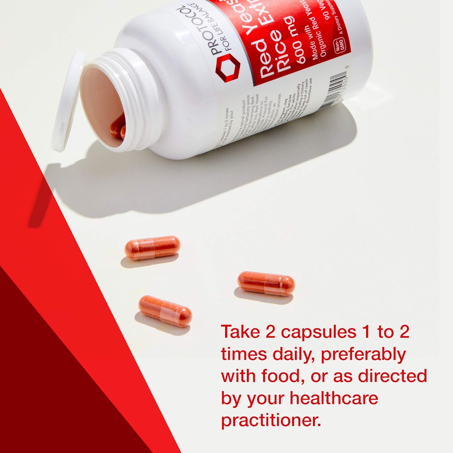 Protocol For Life Balance - Red Yeast Rice Extract 600 mg - Traditional Supplement Used for Cardiovascular Support and Healthy Cholesterol Promotion - 90 Veg Capsules: Health & Personal Care