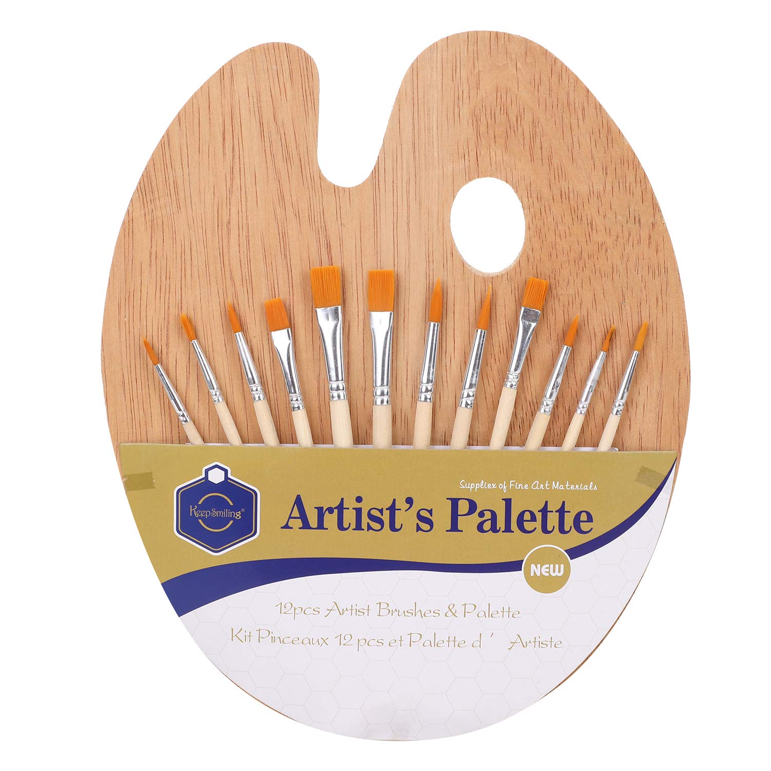 Artist Paint Brush and Wooden Palette Set,12 Nylon Hair Acrylic Brushes Hand Held Oval Palette for Painters Acrylic Painting Watercolor Gouache Oil Painting Ceramic Clay Wood